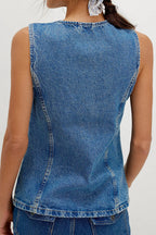Slim Fit Buttoned Sleeveless Denim Vest Lavish Daily