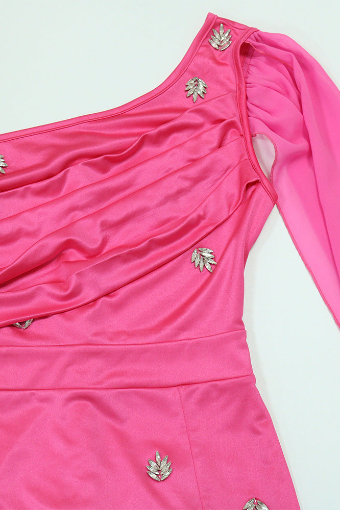 Embellished One-Shoulder Cape Gown Lavish Daily