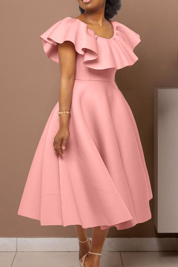 Ruffle Trim Short Sleeve A Line Dress Lavish Daily