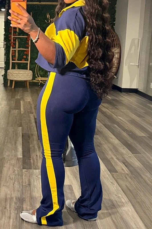 Colorblock Cropped Polo & Flare Pants Set Lavish Daily