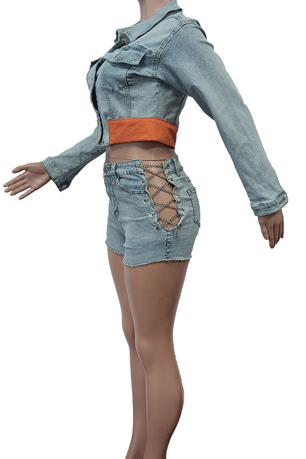 Chopped Denim Short Set Lavish Daily