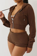 Hooded Zip-Up Sweatshirt & Folded Shorts Set Lavish Daily