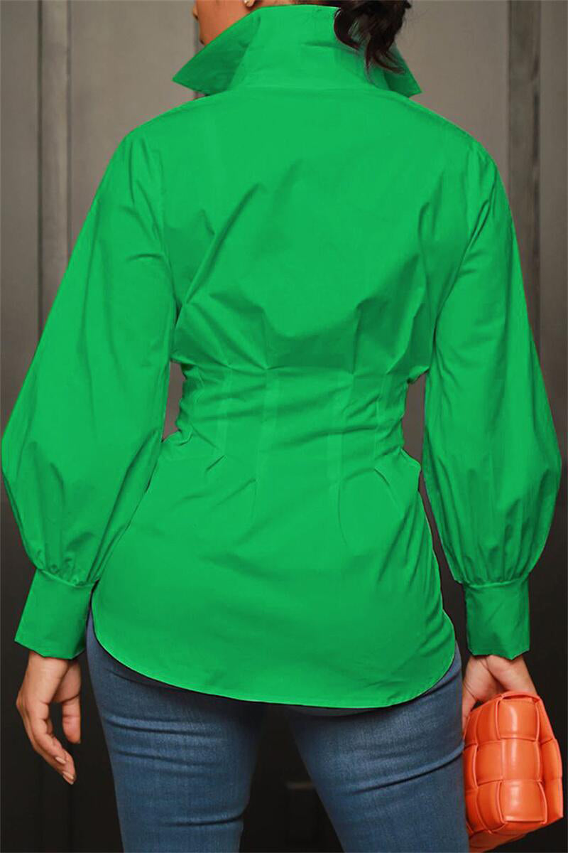 Collar Button Long Sleeve Blouse Lavish Daily