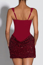 Square Neck Sequin Drape Mini Dress Lavish Daily