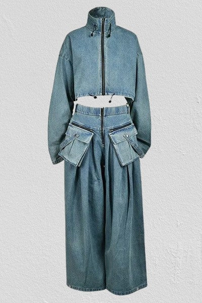 Vintage Washed Denim Two Piece Set Lavish Daily