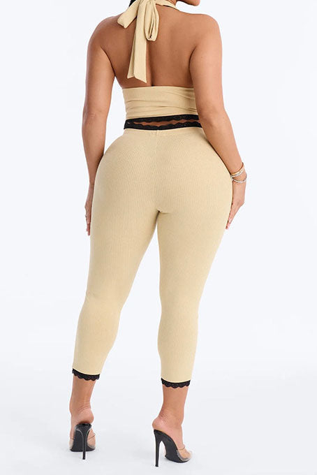 Lace Trim Ribbed Capri Set Lavish Daily