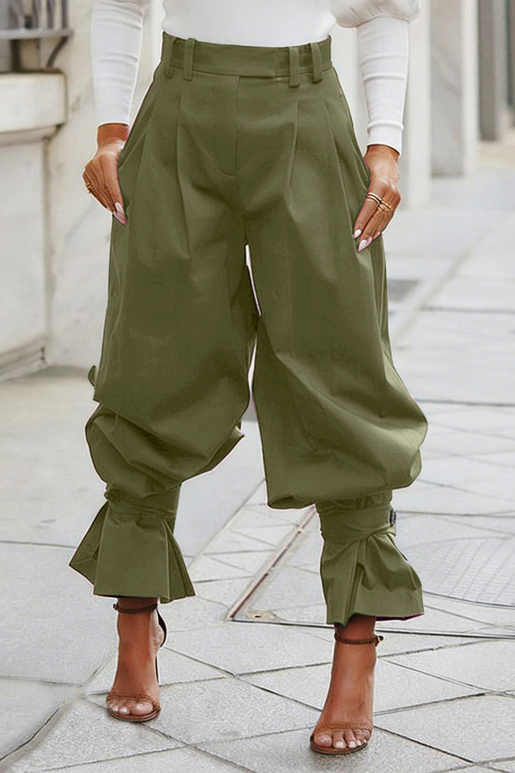 Pleated Ruffle-Cuff Balloon Trousers Lavish Daily