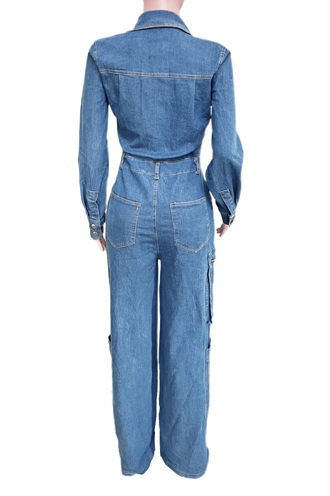 Washed Stretch Denim Utility Jumpsuit Lavish Daily