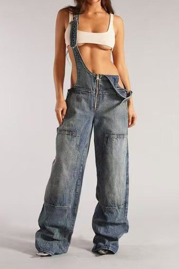 Vintage Wash Wide Leg Denim Overalls Lavish Daily