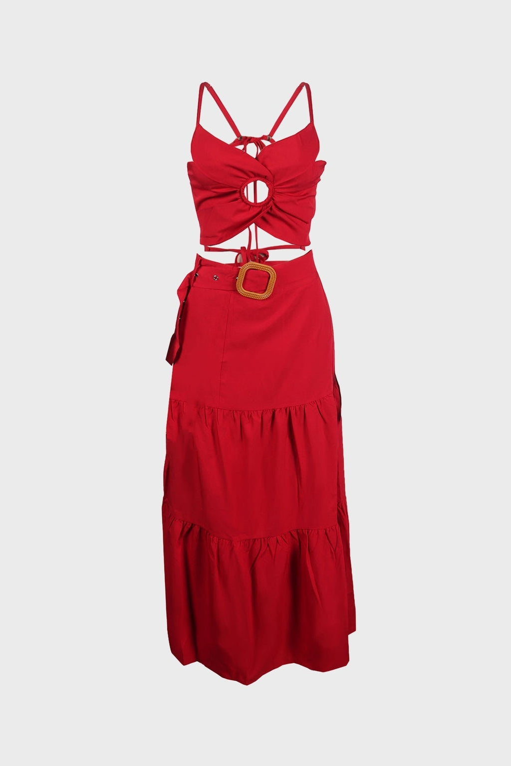 Tie-Up Tiered Maxi Skirt Set Lavish Daily