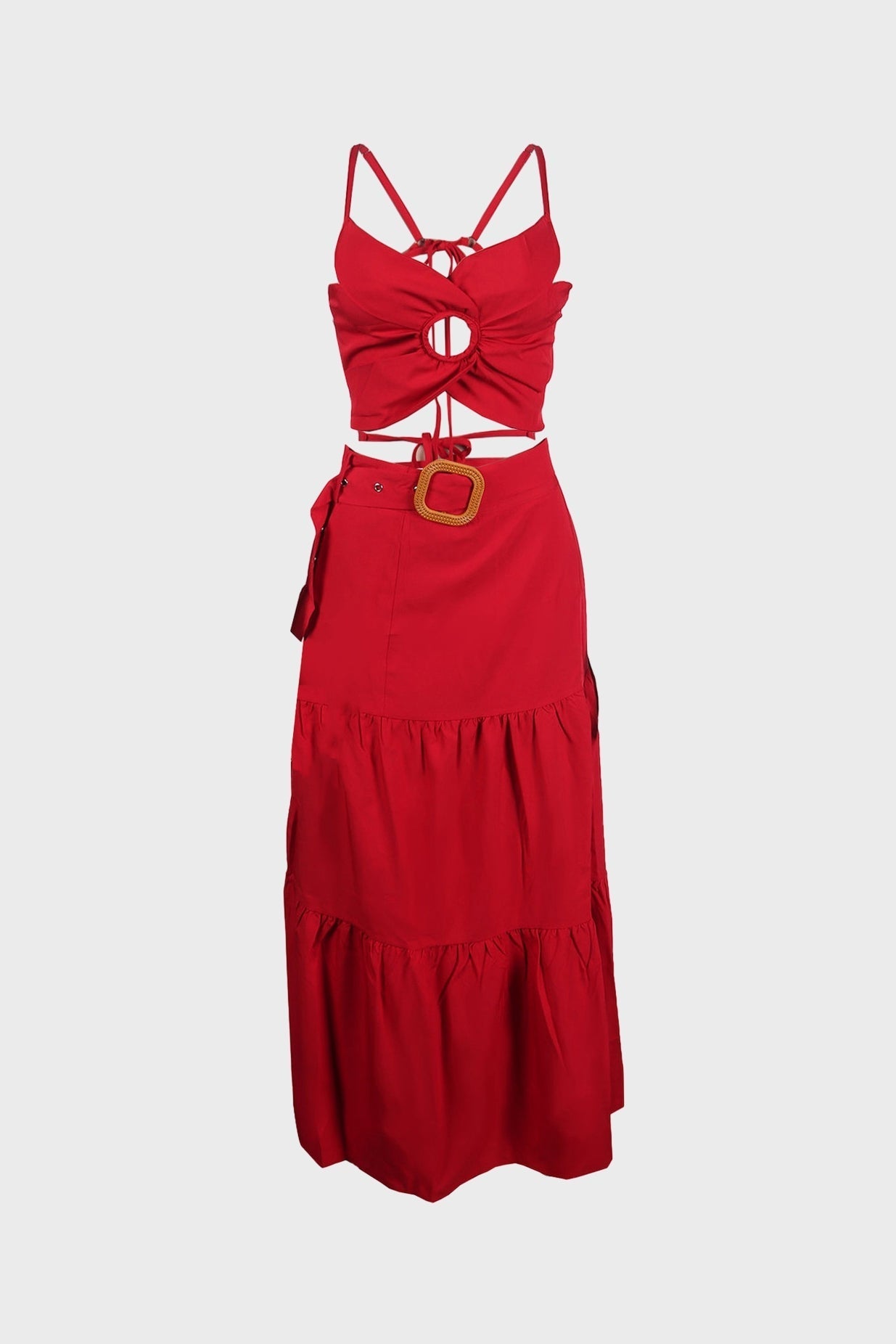 Tie-Up Tiered Maxi Skirt Set Lavish Daily