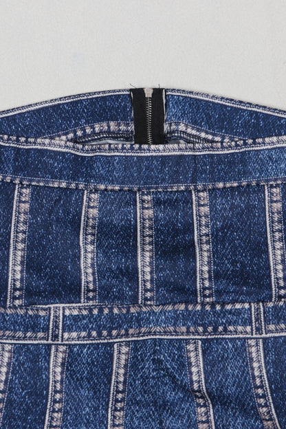 Denim Print Strapless Wide Leg Jumpsuit Lavish Daily