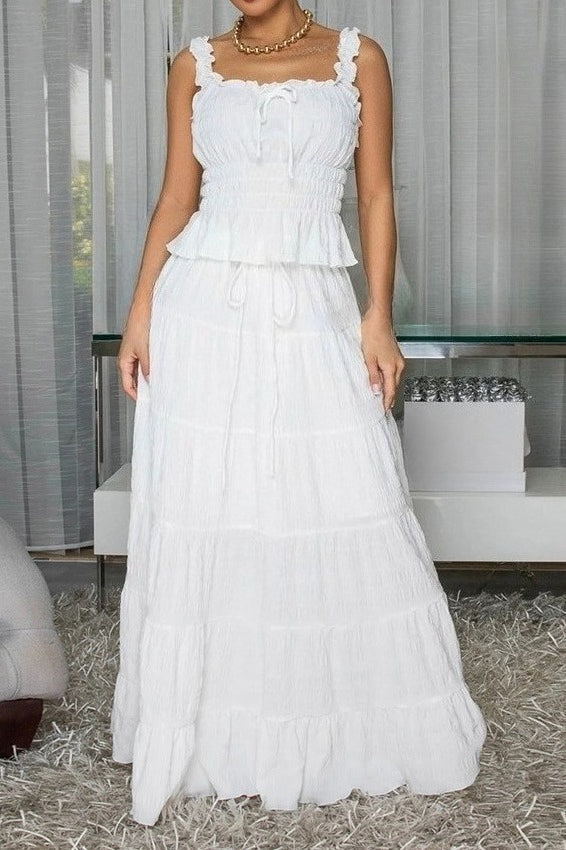Textured Smocked Top & Tiered Maxi Skirt Set Lavish Daily