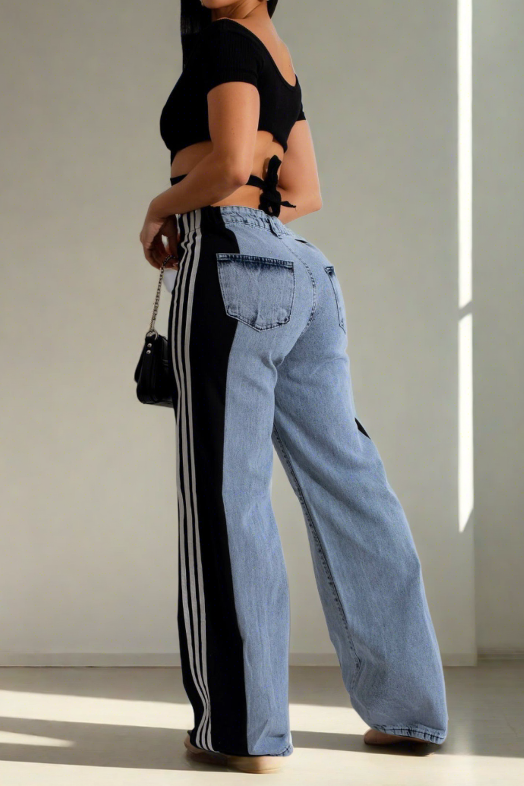 Wide Jeans with Wide Contrast Side Lines Lavish Daily