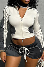 Zip-up Long Sleeve Drawstring Low Rise Pant set Lavish Daily