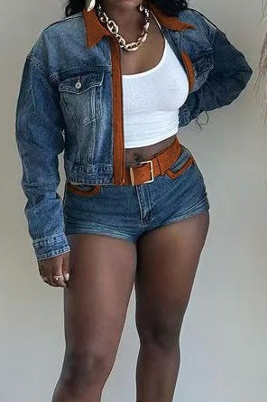 Retro Stretch Denim Colorblock Set Lavish Daily