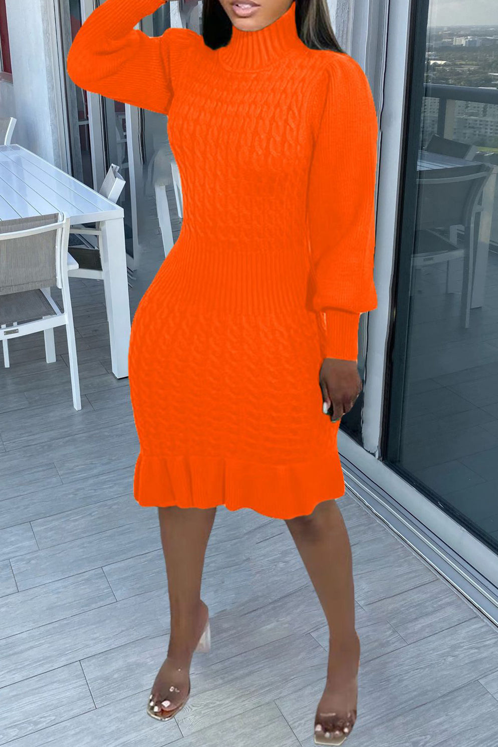 Ruffled Knitted Turtleneck Dresses Lavish Daily