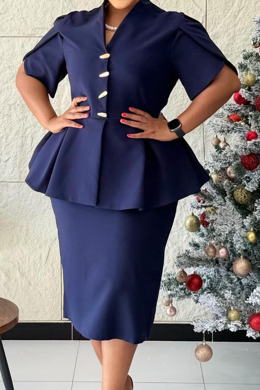 Elegant Peplum Top & Pencil Skirt Set Lavish Daily