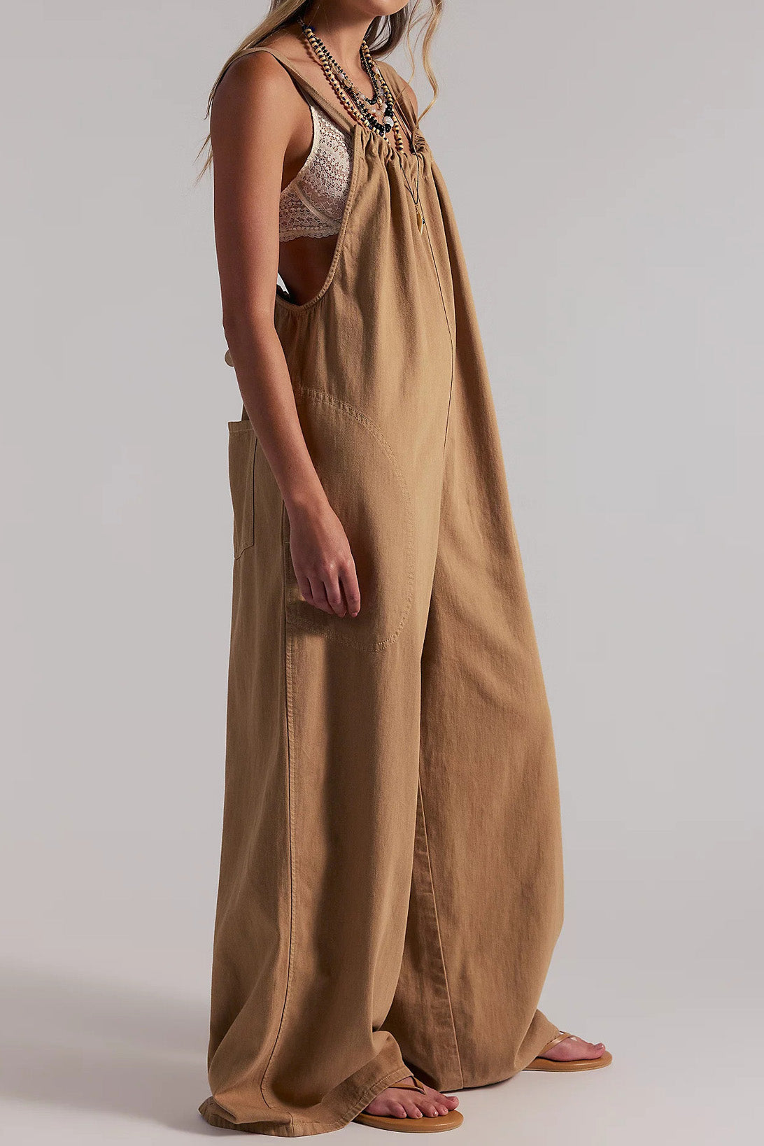Slouchy Tie-Back Wide Leg Denim Jumpsuit Lavish Daily