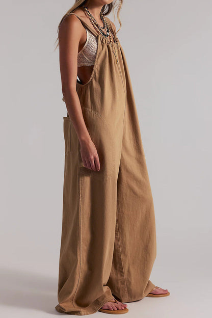 Slouchy Tie-Back Wide Leg Denim Jumpsuit Lavish Daily