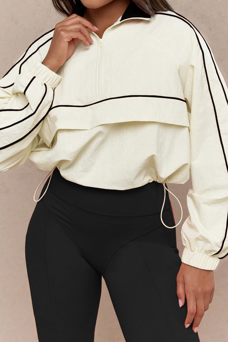 Drawstring Waist Nylon Top & Yoga Pants Activewear Set Lavish Daily