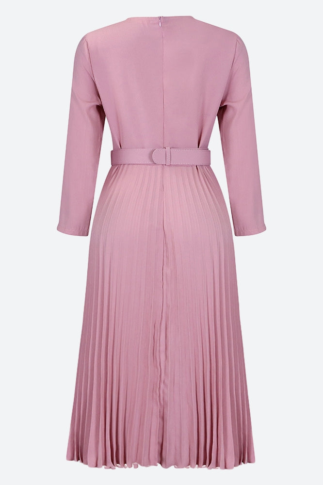 Elegant Pleated Career Solid Dress Lavish Daily