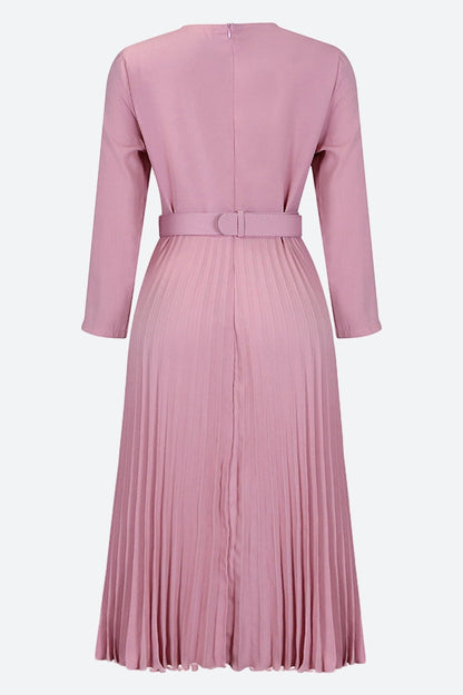 Elegant Pleated Career Solid Dress Lavish Daily