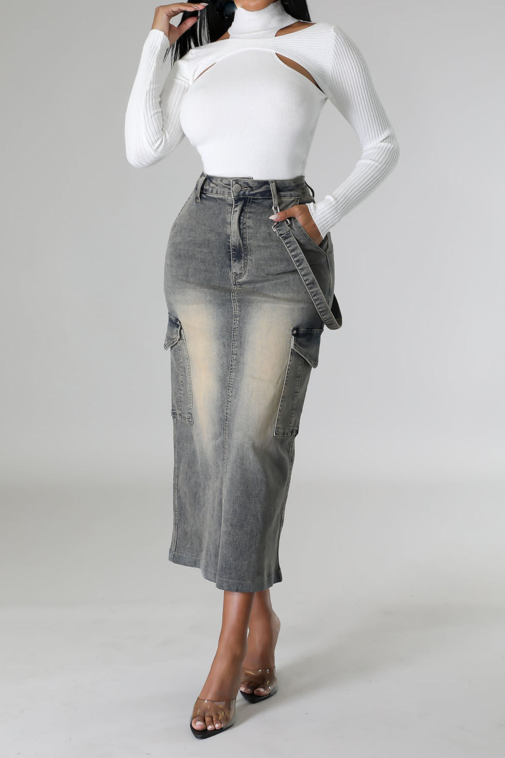 Denim Cargo Skirt Lavish Daily