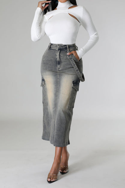 Denim Cargo Skirt Lavish Daily