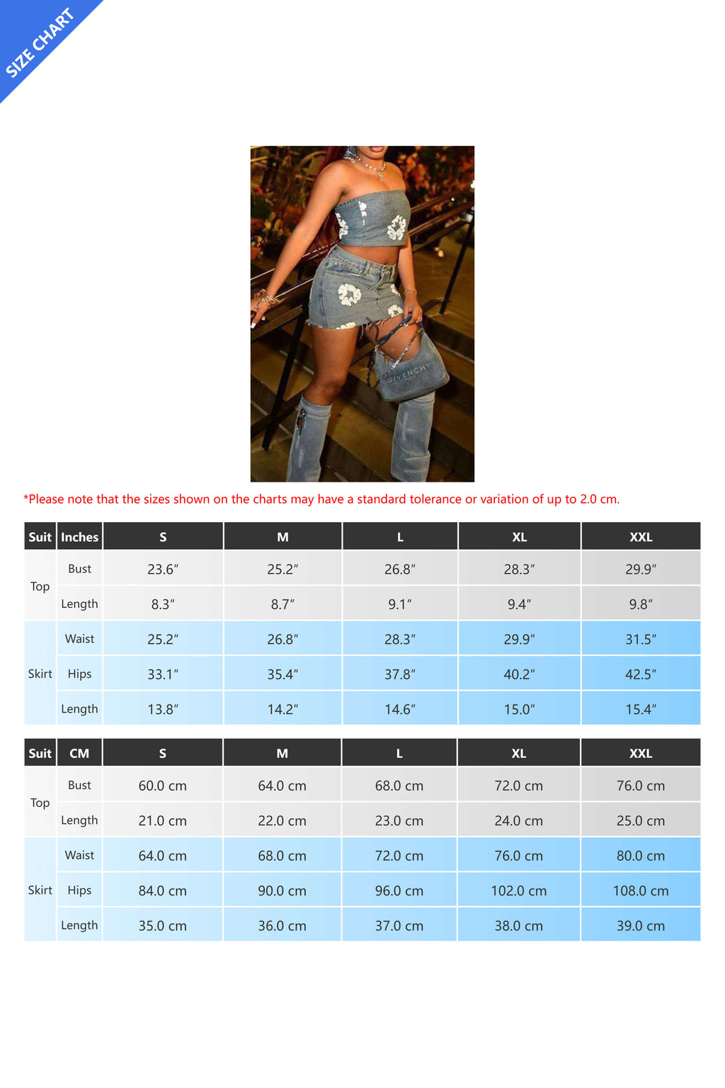 Printed Strapless Elastic Denim Skirt Set Lavish Daily