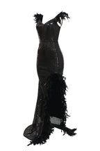 Feather Sequins Strap High Slit Dress Lavish Daily