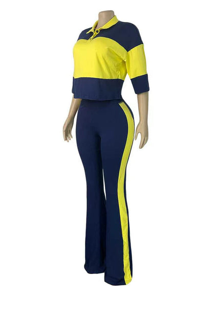 Collared Top & Flare Pants Two-Piece Set Lavish Daily