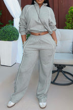 Half-Zip Sweatshirt & Wide Leg Pants Set Lavish Daily