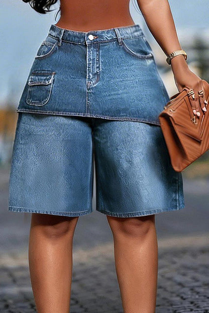Layered Baggy Denim Skort Shorts Lavish Daily