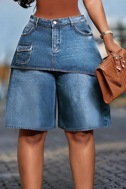 Layered Baggy Denim Skort Shorts Lavish Daily