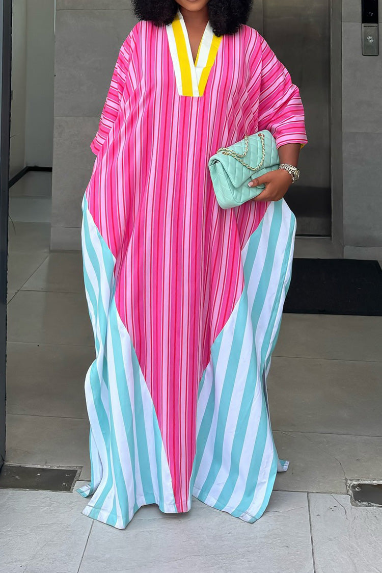 Striped Colorblock Kaftan Maxi Dress Lavish Daily