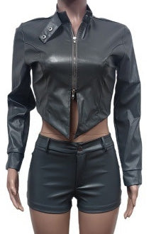 Leather Crop Jacket and Shorts Set Lavish Daily