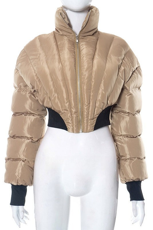 Diffraction Stitching Cropped Padded Jacket Lavish Daily