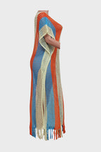 Colorblock V Neck Short Sleeve Split Cover Up Lavish Daily