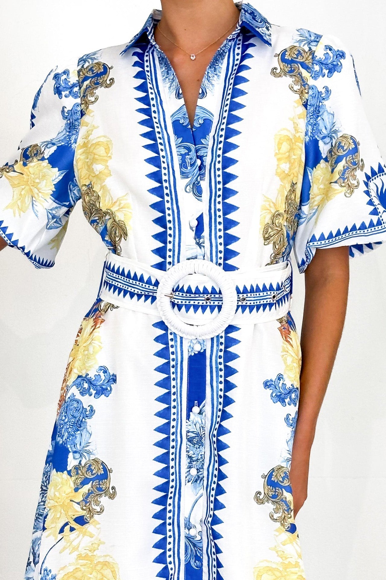 Printed Turn-Down Collar Maxi Dress Lavish Daily