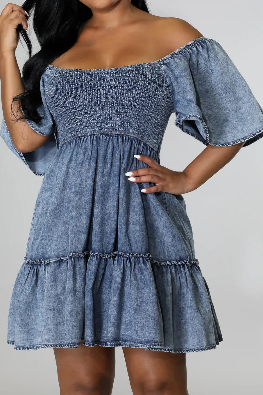Loose Denim Short-Sleeve Dress Lavish Daily