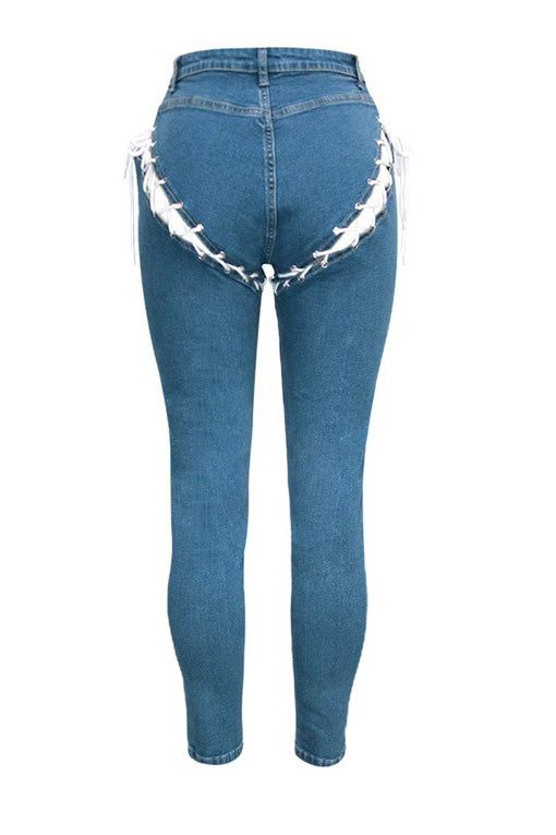 High-Rise Front & Back Lace-Up Cutout Jeans Lavish Daily