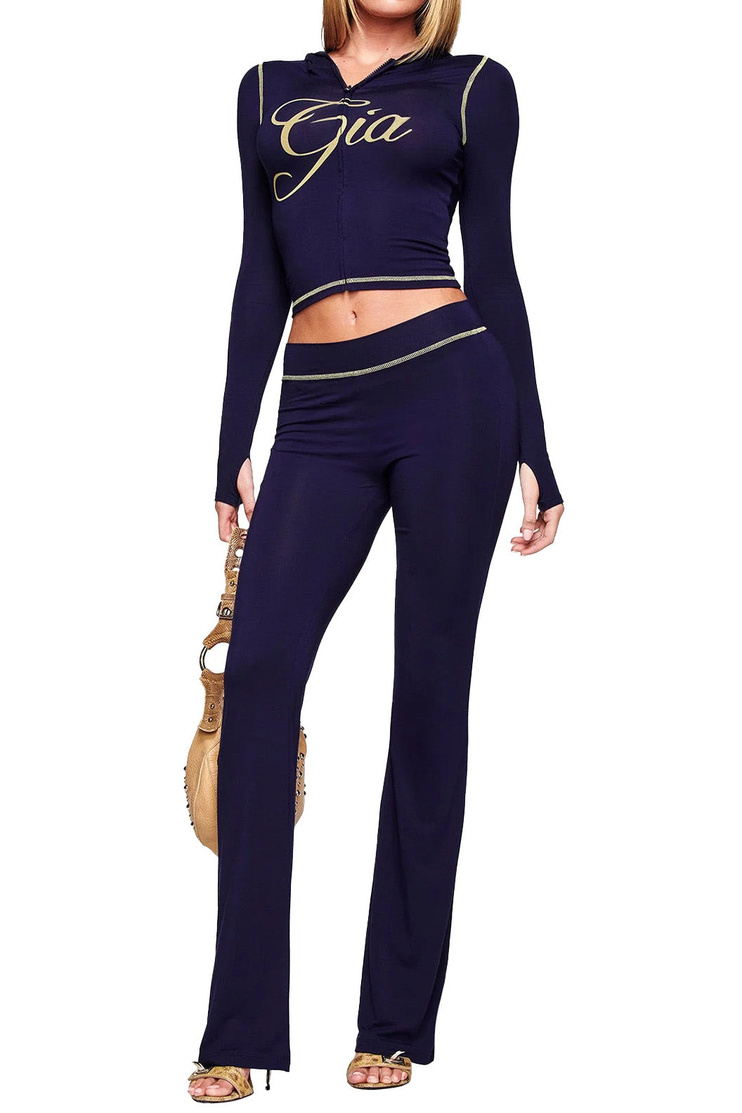 Printed Thumbhole Hoodie & Flare Set Lavish Daily