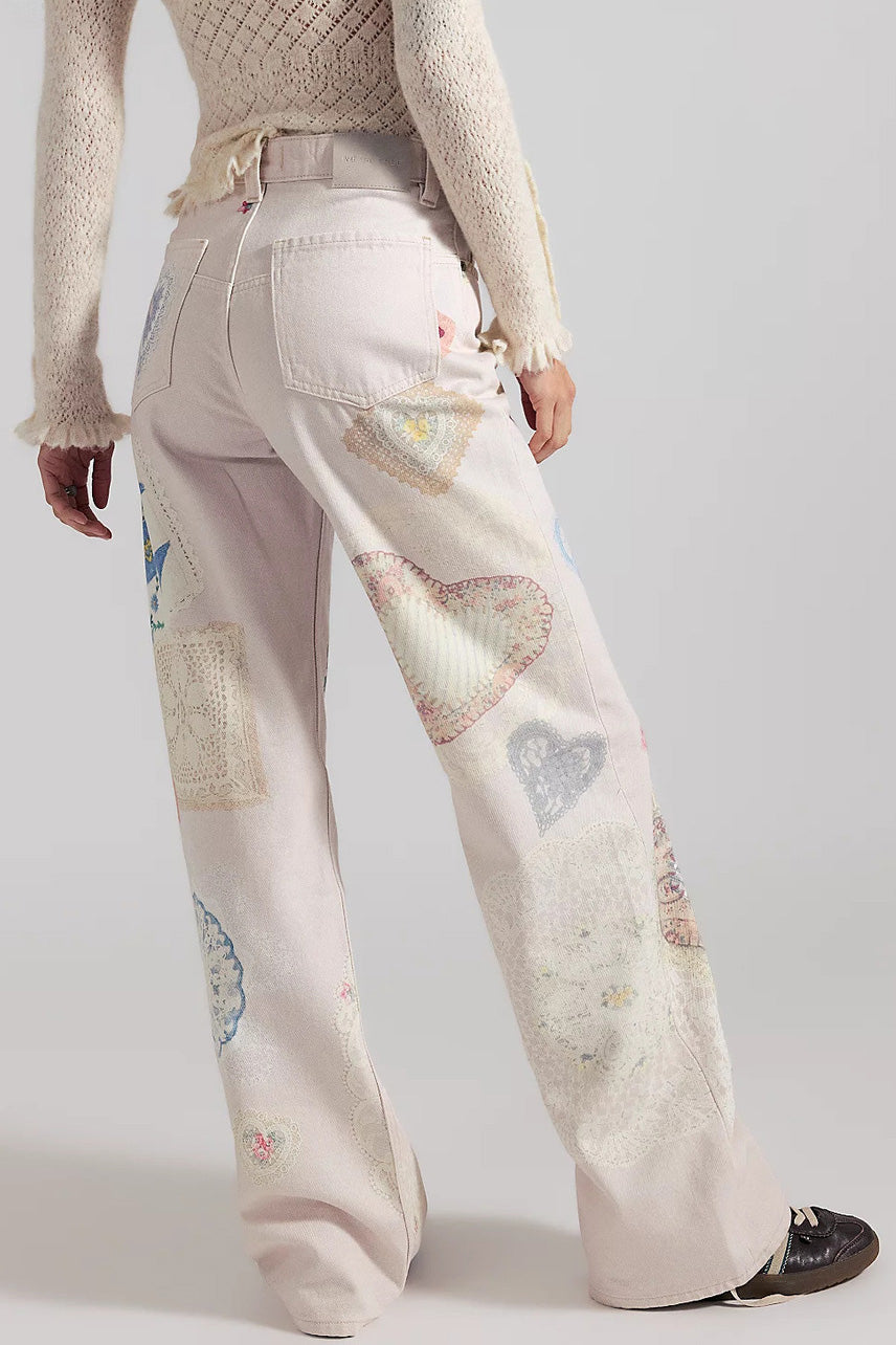 High-Waisted Statement Print Wide Leg Jeans Lavish Daily