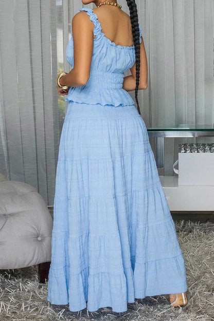 Textured Smocked Top & Tiered Maxi Skirt Set Lavish Daily