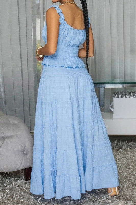 Textured Smocked Top & Tiered Maxi Skirt Set Lavish Daily