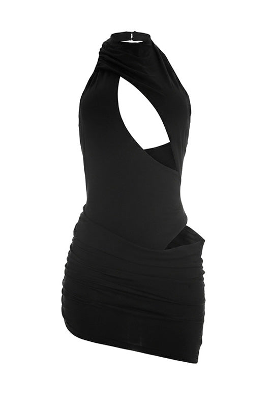 Asymmetrical Cutout Ruched Mini Dress Lavish Daily