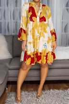 Floral Print V-Neck Colorblock Midi Dress Lavish Daily