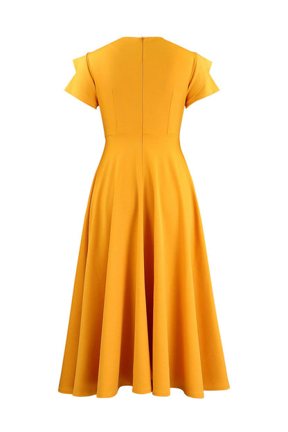 3D Floral Notched Neck A-Line Midi Dress Lavish Daily