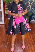 Floral V-Neck Short Sleeve Zip Dress Lavish Daily